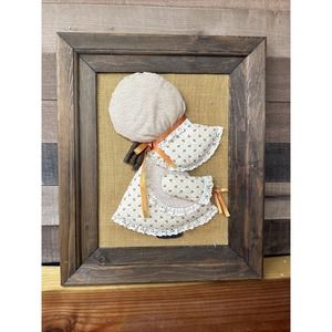 VTG HOLLY HOBBIE1970S WALL ART PUFF FABRIC.3D BONNET.PONYTAIL Burlap